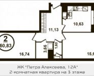 2-комнатная квартира площадью 60 кв.м, улица Петра Алексеева, 12Ас1 | цена 9 937 816 руб. | www.metrprice.ru