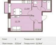 1-комнатная квартира площадью 37.31 кв.м,  | цена 3 163 888 руб. | www.metrprice.ru