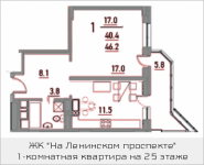 1-комнатная квартира площадью 46.2 кв.м, Ленинский проспект, 16 | цена 4 571 028 руб. | www.metrprice.ru