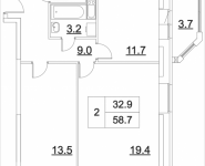 2-комнатная квартира площадью 58.4 кв.м, Транспортный проезд, 15 | цена 5 121 096 руб. | www.metrprice.ru