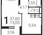 1-комнатная квартира площадью 37.6 кв.м, Татьянин Парк, 14 | цена 5 024 619 руб. | www.metrprice.ru