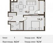 1-комнатная квартира площадью 44.2 кв.м, Заречная ул., 2/1 | цена 12 177 100 руб. | www.metrprice.ru