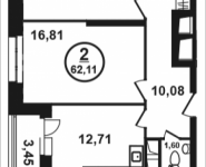 2-комнатная квартира площадью 62.11 кв.м, Петра Алексеева, 12а, корп.4 | цена 10 708 975 руб. | www.metrprice.ru