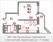 1-комнатная квартира площадью 46.2 кв.м, Ленинский проспект, 16 | цена 4 527 600 руб. | www.metrprice.ru