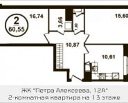 2-комнатная квартира площадью 60.5 кв.м, Петра Алексеева ул., 12АС1 | цена 10 921 097 руб. | www.metrprice.ru