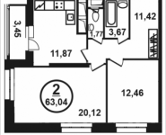 2-комнатная квартира площадью 63.04 кв.м, Петра Алексеева, 12а, корп.2 | цена 10 542 538 руб. | www.metrprice.ru