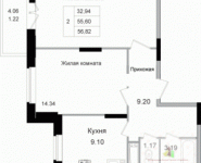 2-комнатная квартира площадью 57.3 кв.м, улица Фрунзе, 1 | цена 3 726 450 руб. | www.metrprice.ru