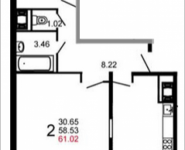 2-комнатная квартира площадью 60.6 кв.м, Шестая, 17 | цена 4 016 512 руб. | www.metrprice.ru