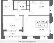 2-комнатная квартира площадью 55.02 кв.м, Мякининское шоссе, 1 | цена 5 020 176 руб. | www.metrprice.ru