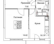 1-комнатная квартира площадью 37.67 кв.м, 2-я Муравская | цена 5 372 947 руб. | www.metrprice.ru