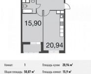 1-комнатная квартира площадью 50.1 кв.м, Донецкая улица, 30с29 | цена 9 308 890 руб. | www.metrprice.ru