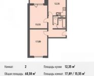 2-комнатная квартира площадью 60.6 кв.м,  | цена 3 513 640 руб. | www.metrprice.ru