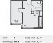 1-комнатная квартира площадью 43.6 кв.м в Апартаменты "Волга", Спасская Большая ул., 4С1 | цена 11 466 800 руб. | www.metrprice.ru