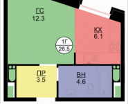 1-комнатная квартира площадью 26.5 кв.м, Некрасова, 6 | цена 2 297 550 руб. | www.metrprice.ru