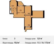 3-комнатная квартира площадью 93.8 кв.м, Некрасовка п, Покровская ул, 16 | цена 8 728 090 руб. | www.metrprice.ru