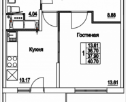 1-комнатная квартира площадью 40.7 кв.м, 2-я Муравская, корп.7 | цена 5 063 379 руб. | www.metrprice.ru