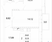 2-комнатная квартира площадью 56.85 кв.м, Дружбы, 3 | цена 5 599 725 руб. | www.metrprice.ru