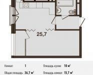 1-комнатная квартира площадью 36.7 кв.м, Ивановская ул., 1 | цена 3 119 500 руб. | www.metrprice.ru