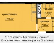 2-комнатная квартира площадью 25.67 кв.м, жилой комплекс Баркли Медовая Долина, к5 | цена 2 709 043 руб. | www.metrprice.ru