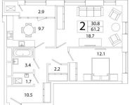 2-комнатная квартира площадью 61.24 кв.м, Рязанский проспект, д.влд 2 | цена 10 611 912 руб. | www.metrprice.ru