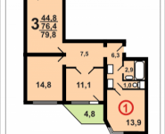 3-комнатная квартира площадью 78.5 кв.м, ул. Струве, 7, корп.К204 | цена 5 289 487 руб. | www.metrprice.ru