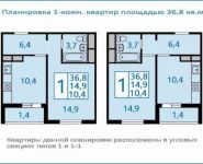 1-комнатная квартира площадью 36.8 кв.м, Производственная ул., 6 | цена 4 121 000 руб. | www.metrprice.ru
