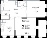 2-комнатная квартира площадью 60 кв.м, Барышевская Роща ул., К15 | цена 5 398 854 руб. | www.metrprice.ru