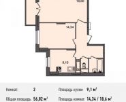 2-комнатная квартира площадью 57.6 кв.м, Богородский мкр, 14 | цена 3 744 000 руб. | www.metrprice.ru