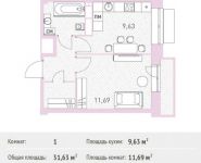 1-комнатная квартира площадью 31.63 кв.м, Калинина ул, 8 | цена 3 605 820 руб. | www.metrprice.ru