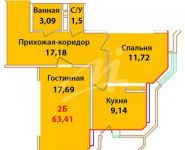 2-комнатная квартира площадью 61.5 кв.м, Чистопольская улица, 32 | цена 4 453 830 руб. | www.metrprice.ru