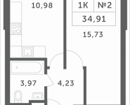 1-комнатная квартира площадью 34.91 кв.м, Мякининское шоссе | цена 3 103 499 руб. | www.metrprice.ru