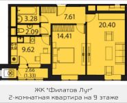 2-комнатная квартира площадью 58.74 кв.м, Московская, 1 | цена 4 269 842 руб. | www.metrprice.ru