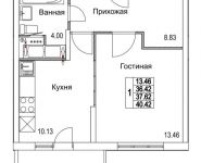1-комнатная квартира площадью 37.62 кв.м, 2-я Муравская | цена 5 176 211 руб. | www.metrprice.ru