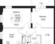 2-комнатная квартира площадью 61.47 кв.м, Щелково платф, 1 | цена 3 964 815 руб. | www.metrprice.ru