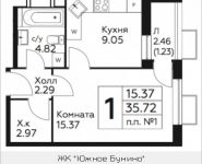 1-комнатная квартира площадью 35.72 кв.м, д.Столбово, уч.40/2, корп.4 | цена 3 871 601 руб. | www.metrprice.ru