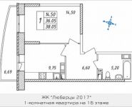 1-комнатная квартира площадью 38.05 кв.м, Дружбы, 3, корп.31 | цена 3 298 935 руб. | www.metrprice.ru