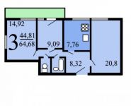 3-комнатная квартира площадью 65 кв.м, улица Бориса Галушкина, 3к2 | цена 10 990 000 руб. | www.metrprice.ru