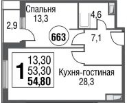 1-комнатная квартира площадью 54.8 кв.м, Серебрякова проезд, д.11к2 стр 13 | цена 10 074 651 руб. | www.metrprice.ru