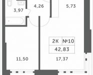 2-комнатная квартира площадью 42.83 кв.м, Мякининское шоссе, 2 | цена 3 867 549 руб. | www.metrprice.ru