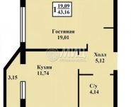 1-комнатная квартира площадью 43.2 кв.м,  | цена 3 800 000 руб. | www.metrprice.ru