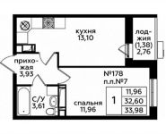1-комнатная квартира площадью 33.98 кв.м, ул Ватутинская 4-я, д. 8 | цена 4 577 106 руб. | www.metrprice.ru
