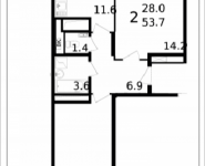 2-комнатная квартира площадью 53.7 кв.м, Колпакова, 44, корп.32 | цена 4 396 684 руб. | www.metrprice.ru