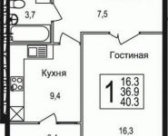 1-комнатная квартира площадью 39.7 кв.м, Щелково платф, 1 | цена 2 743 270 руб. | www.metrprice.ru