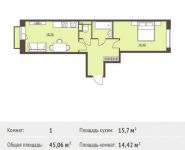 1-комнатная квартира площадью 45.06 кв.м, Калинина ул, 8 | цена 4 343 784 руб. | www.metrprice.ru