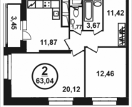 2-комнатная квартира площадью 63.04 кв.м, Петра Алексеева, 12а, корп.2 | цена 9 763 363 руб. | www.metrprice.ru