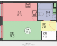 1-комнатная квартира площадью 25.1 кв.м, Авангардная, корп.7 | цена 2 911 600 руб. | www.metrprice.ru