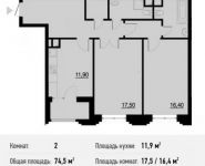 2-комнатная квартира площадью 73.5 кв.м в ЖК "Родной Город. Октябрьское Поле", Берзарина ул., 28 | цена 12 677 868 руб. | www.metrprice.ru