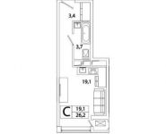 1-комнатная квартира площадью 26.2 кв.м, Рязанский пр-кт, 2 | цена 4 536 032 руб. | www.metrprice.ru