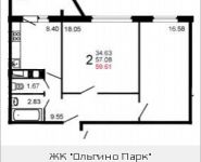 2-комнатная квартира площадью 59 кв.м, Железнодорожный проезд, 7 | цена 3 891 888 руб. | www.metrprice.ru