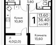 1-комнатная квартира площадью 36.4 кв.м, д.Столбово, уч.40/2, корп.7 | цена 3 481 478 руб. | www.metrprice.ru